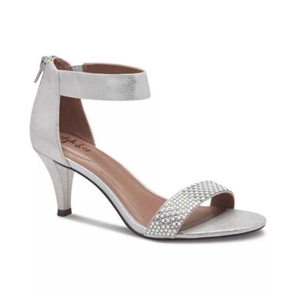 NEW STYLE & CO Phillys Two-Piece Evening Sandals White Sparkle Women's 6.5 - Picture 1 of 7